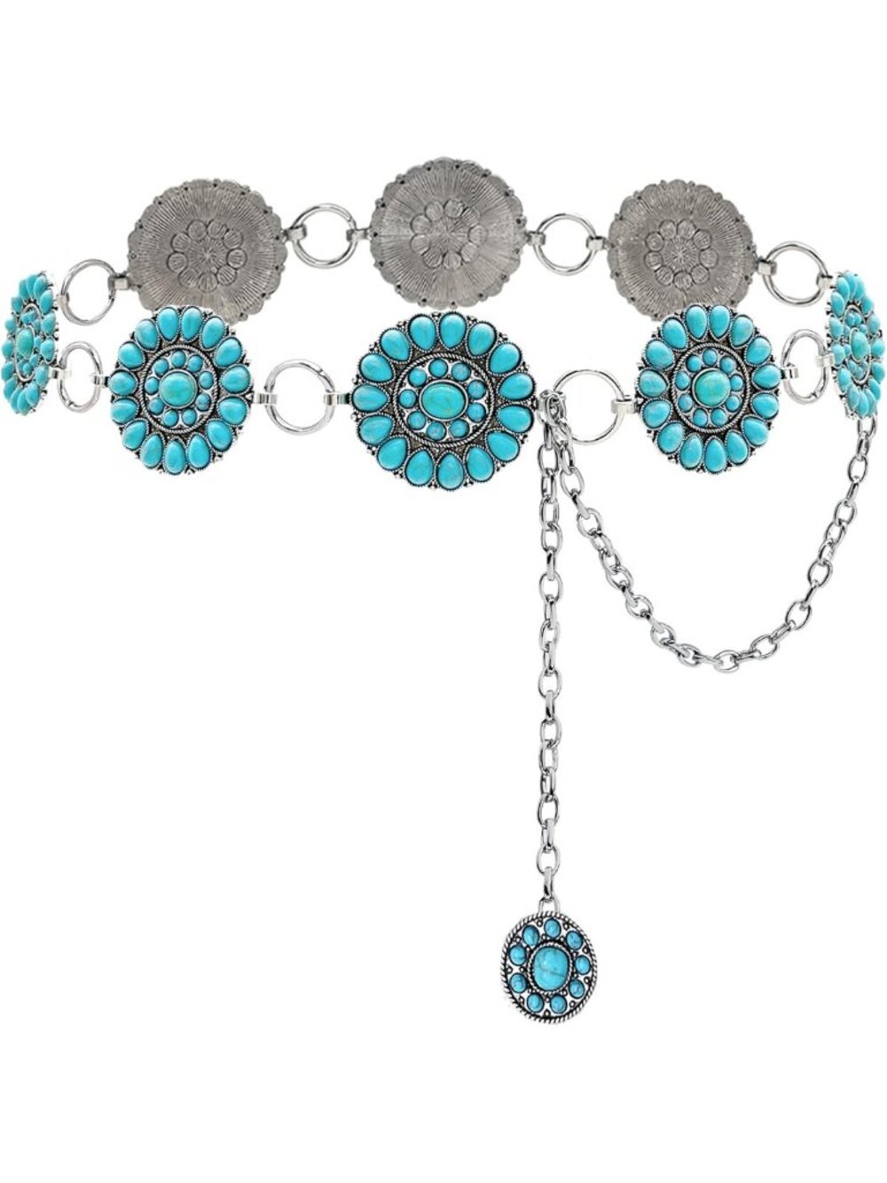 Turquoise Western Chain Belt for Women, Stylish Cowgirl Concho Accessory